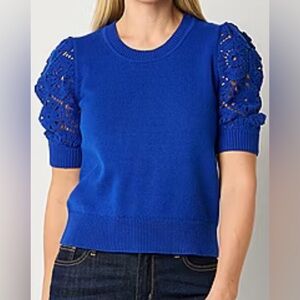Round Neck Elbow Crochet Sleeve Pullover Sweater